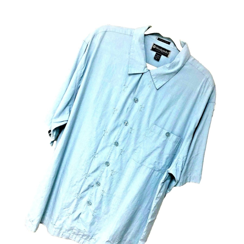 Weekender HAPPY HOUR Silk Shirt Embroider Cocktail Hawaiian Aloha Casual Mens XL
